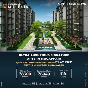 Casagrand Millenia -  BHK Ultra-Luxurious Apartments in Mogappair | Starting from Rs.1.47 Crs | Just 10 Mins from Anna Nagar