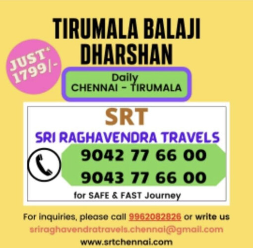 Sri Raghavendra Travels CHENNAI to TIRUMALA  DAILY TRIP