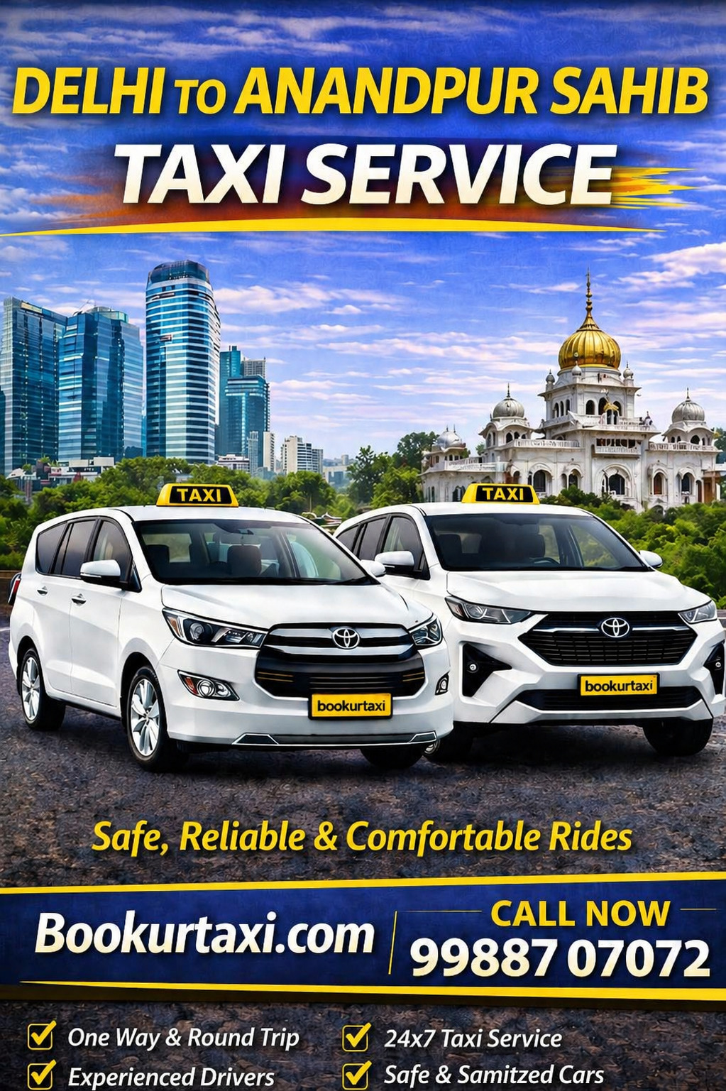 Delhi to Anandpur Sahib Taxi | Booking Start ₹4675 - BookUrTaxi