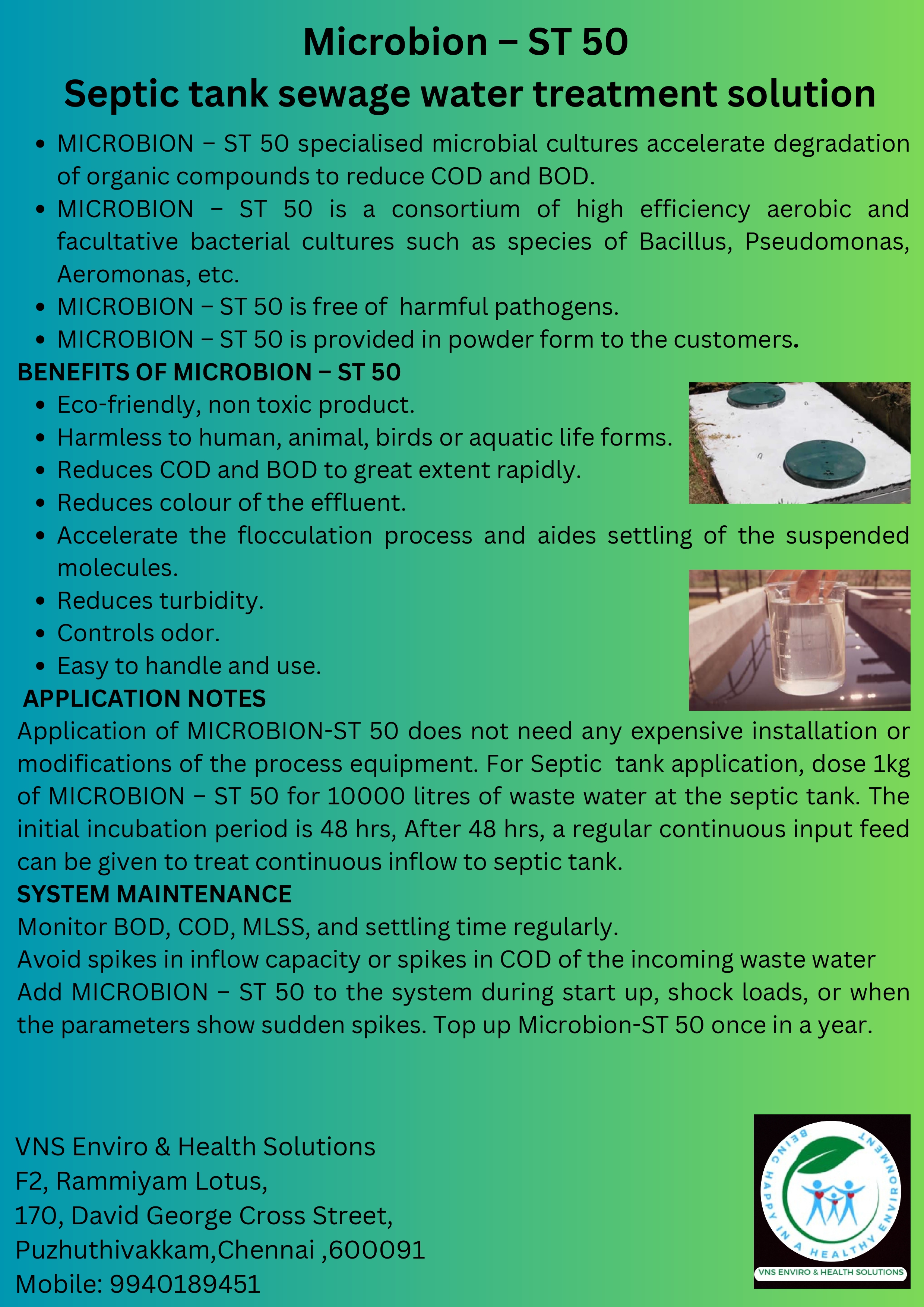 Microbial solution for Sptic tank , sewage wtaer treatment