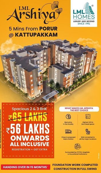 LML Arshiya  By LML Homes  Kattupakkam Chennai.  Behind Aravind Eye Hospital.